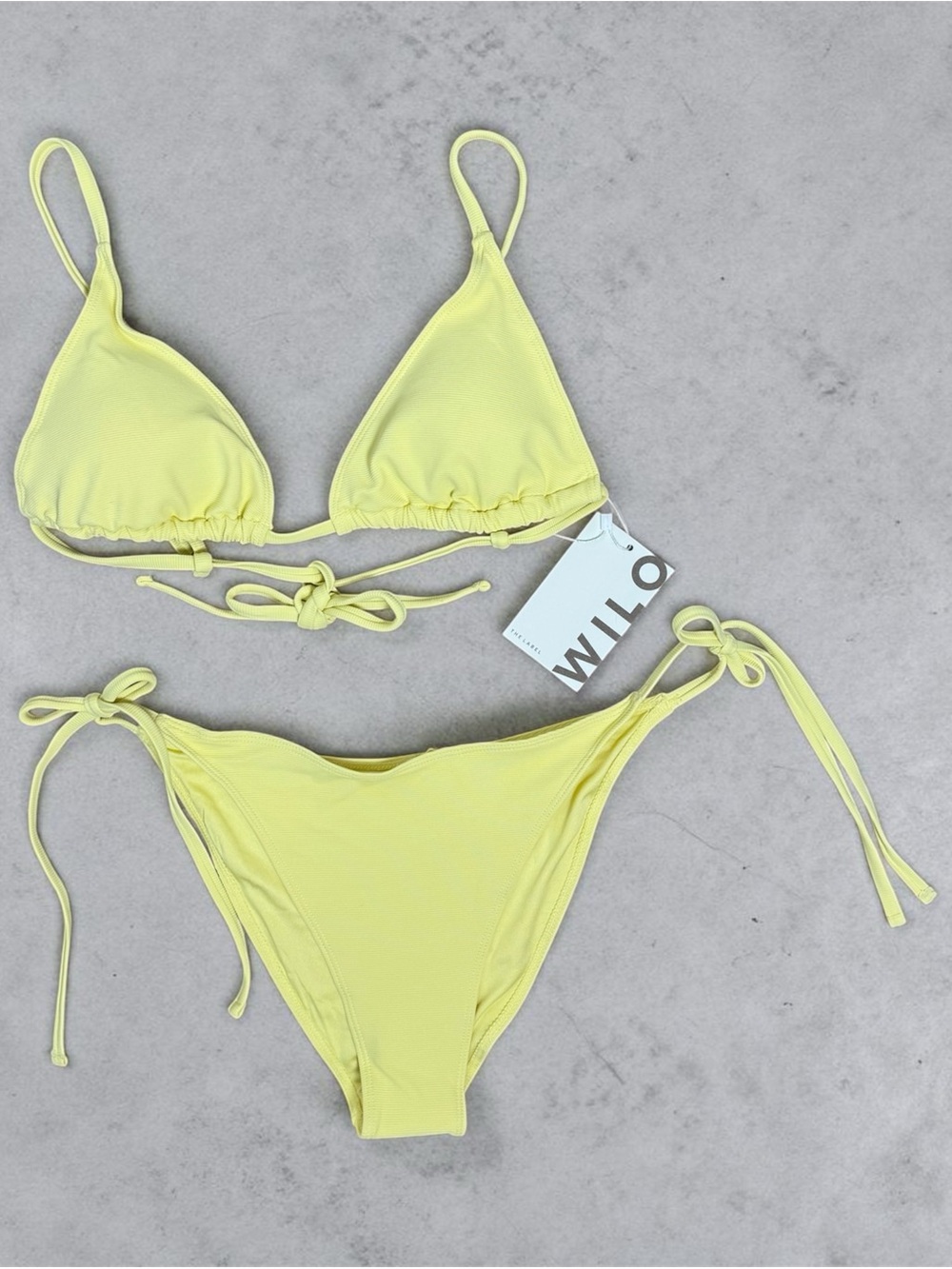 WILO the Label Yellow Lemonade Ribbed Triangle String Bikini Set